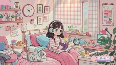 治愈氛围猫咪与小女孩