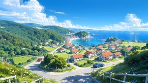 治愈系 海边小镇风景 