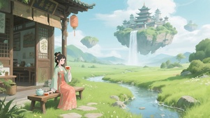 远处的空中古风城镇