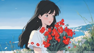 怀旧捧花少女