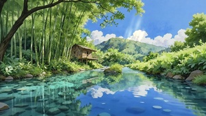 竹林溪畔木屋