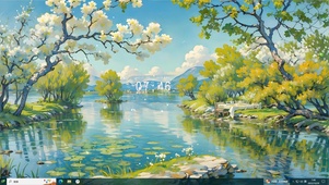 清澈湖泊梨花
