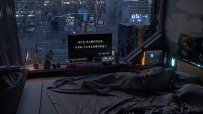 4K雨天公寓房间