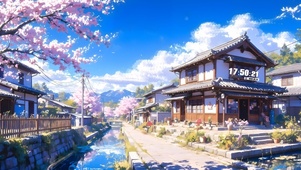 村庄樱花湖畔阁楼