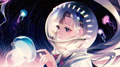 4K 梦幻水母动漫少女宇航员