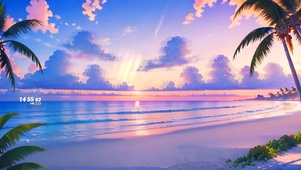 夕阳沙滩椰林