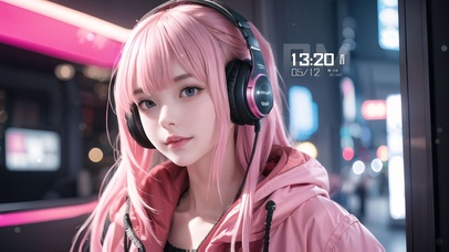 4K街道粉发少女