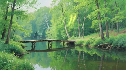 绿色护眼森林木桥