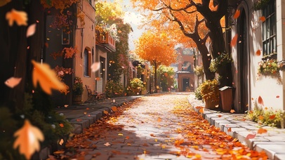 秋叶温馨唯美街道