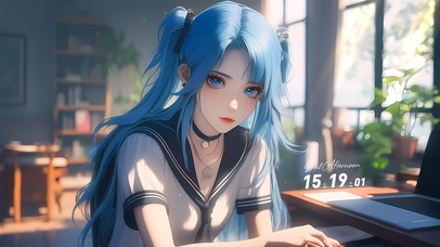 JK制服双马尾蓝发女孩