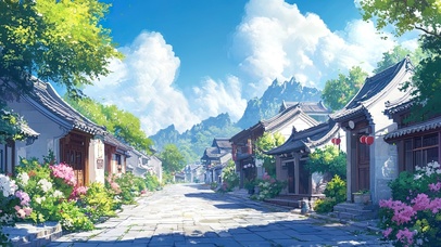 清新夏日古镇石板路
