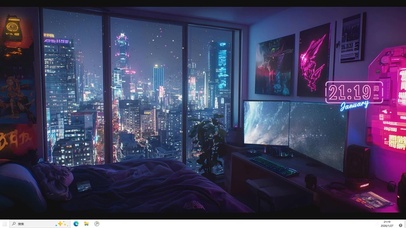 雨夜城市房间桌面主题