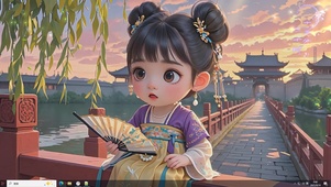 汉服小姑娘在等她的玩伴