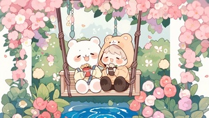 插画秋千小熊