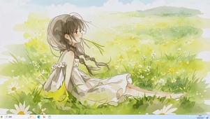 春天草地上女孩