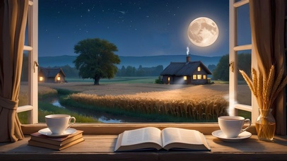 窗外的月下麦田小屋