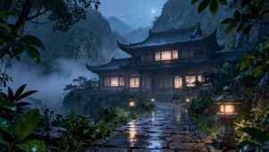 雾笼玄山静舍栖，月澄道心忘尘喧