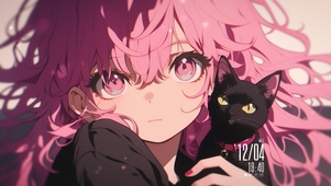黑猫与少女  可爱动漫高清壁纸