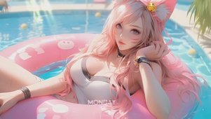 【可爱少女】甜美泳池猫耳美女