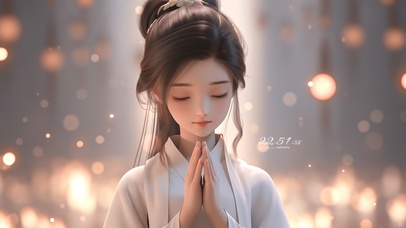 4K古风可爱许愿少女