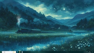 夜景树木绿景桌面主题