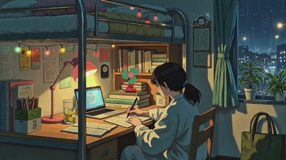 雨夜宿舍的学习日常