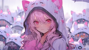 猫咪雨后少女