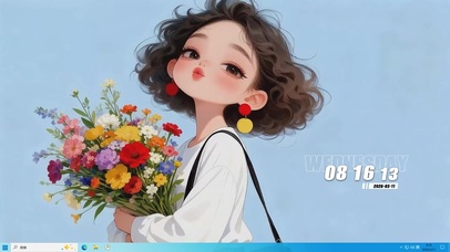 手拿鲜花女孩桌面主题