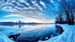 唯美蓝天雪岸镜湖