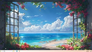 窗外海边树木桌面主题