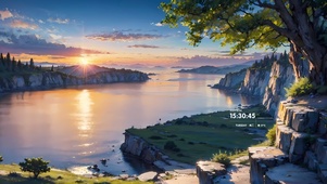 黄昏海边石台