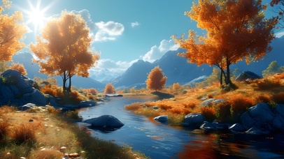 秋天美景枫树林山水河流湖泊2