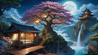 唯美古风树下小屋