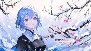 清纯雪中蓝发少女