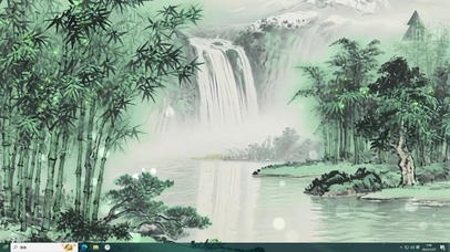 古风竹间瀑布山水画