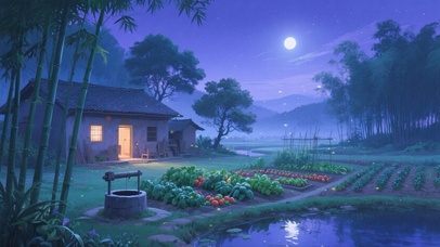 夜晚乡下温暖的家