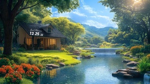护眼户外溪边小屋