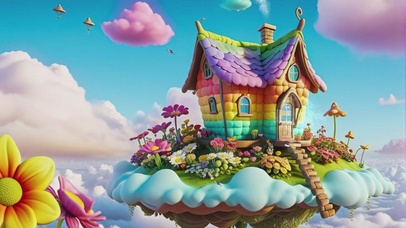 黏土插画空中小屋