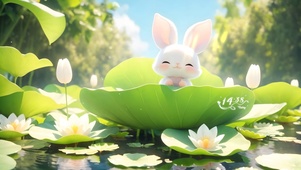 暖洋洋荷叶小兔