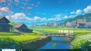 白云树木房屋河流树木桌面主题