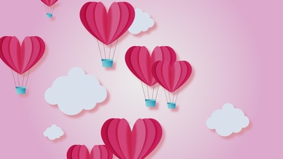 卡通红心气球白云