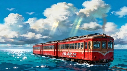 复古红色海上电车