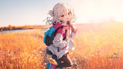 秋日唯美稻田少女