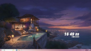 晚霞海景房屋夜色桌面主题