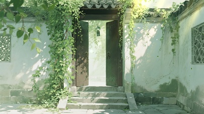 儿时绿荫下的老家大门