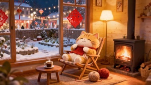 新年在家打毛衣的猫咪