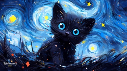 4K 梵高《暗夜喵灵》