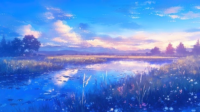 静谧紫色梦幻森林湿地