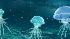 梦幻星河水母星空插画