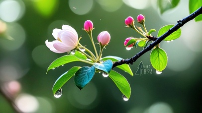 清新护眼露珠海棠花